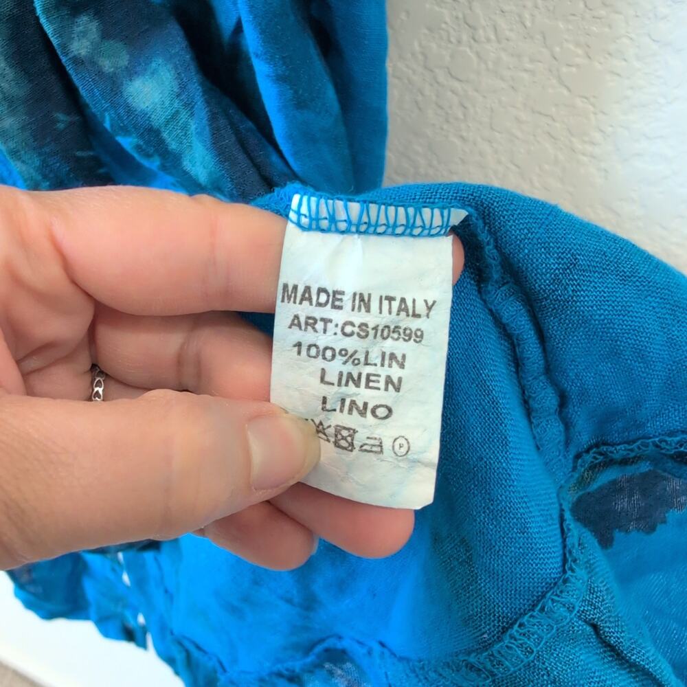 Ornella Paris 100% Pure‎ Linen Dress Medium Blue Made in Italy Artsy Art to Wear - Picture 8 of 9